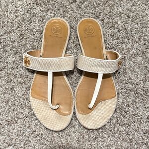 Tory Burch White and Tan Sandals